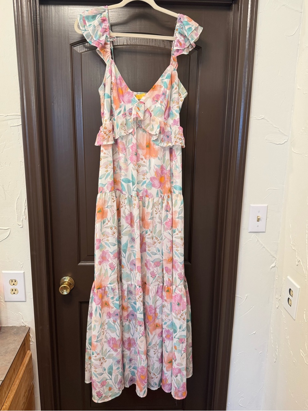 Flying Tomato Pastel Floral Ruffle Maxi Dress - Pink, Orange & Teal